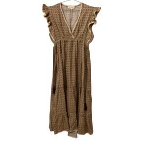 MABE Cotton Floral Print V Neck Boho Peasant Dress XS